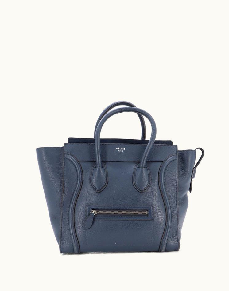 Celine Celine Luggage Bag Grainy Leather Mini Blue Aged Silver