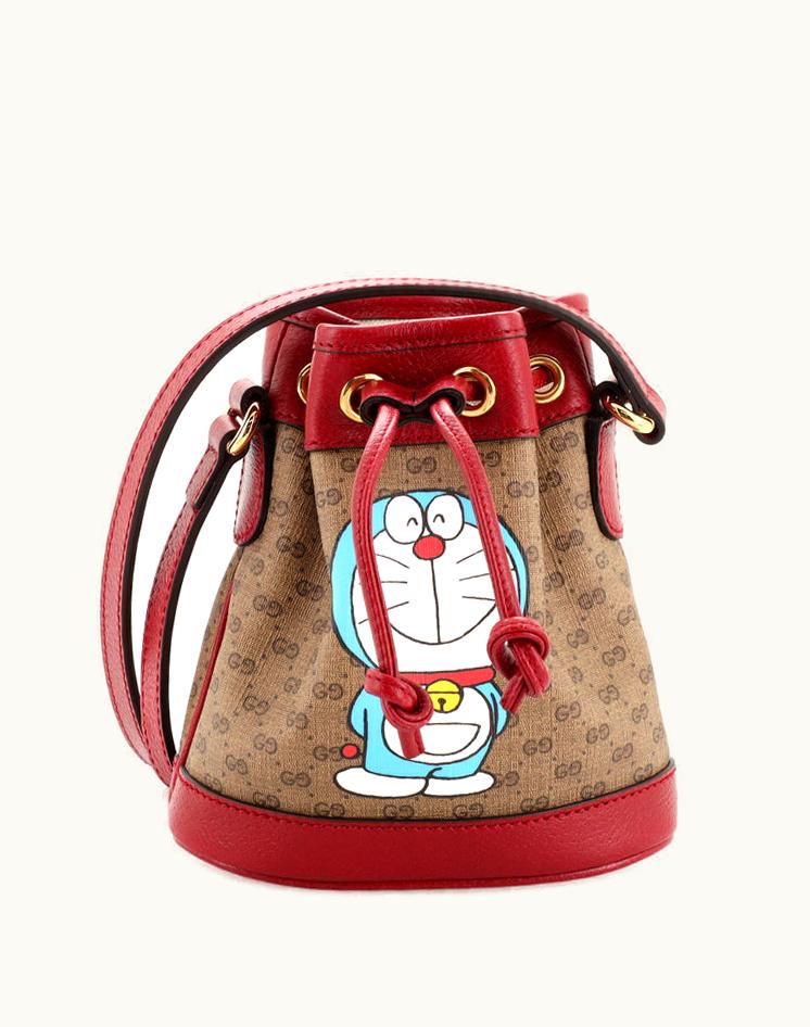 Gucci Gucci Doraemon Bucket Bag Printed Mini GG Coated Canvas Mini - Brown/Gold
