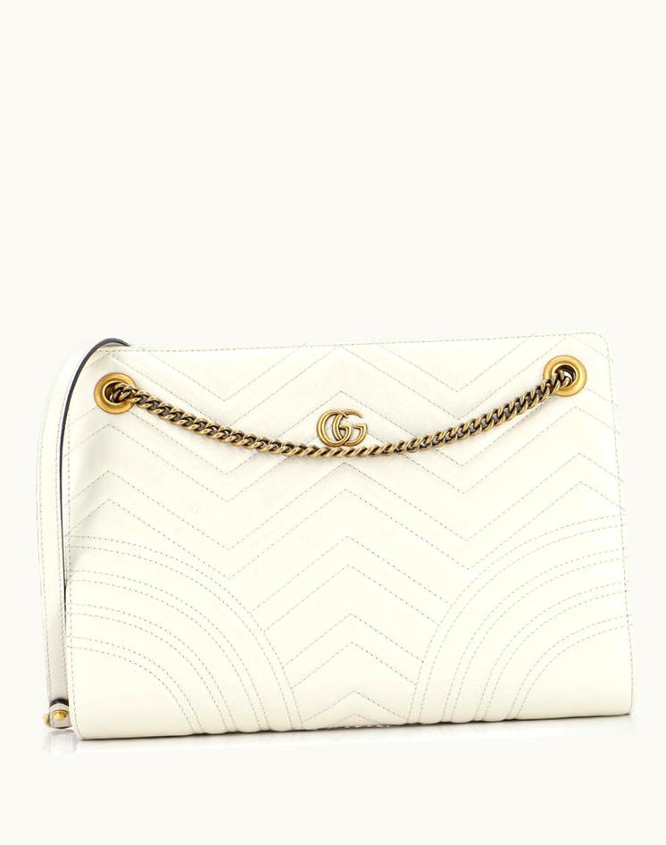 Gucci Gucci GG Marmont Accordion Shoulder Bag Matelasse Leather Medium in White