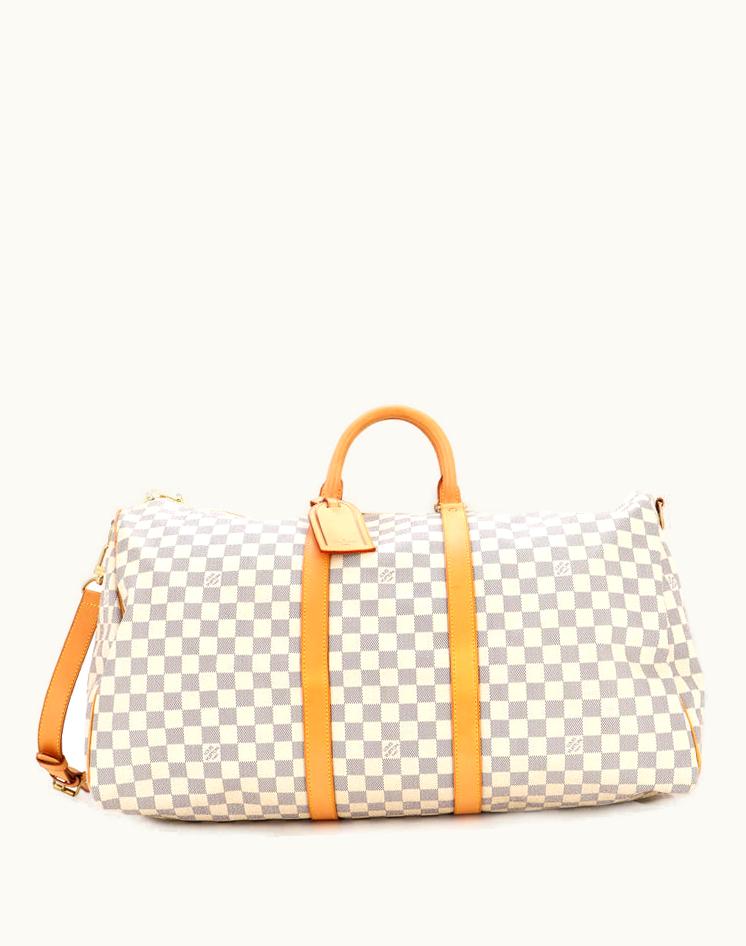 Louis Vuitton Louis Vuitton Keepall Bandouliere Bag Damier 55 White Canvas and Gold Hardware