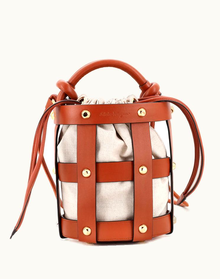 Salvatore Ferragamo Salvatore Ferragamo Cage Bucket Bag Leather Small Brown Gold