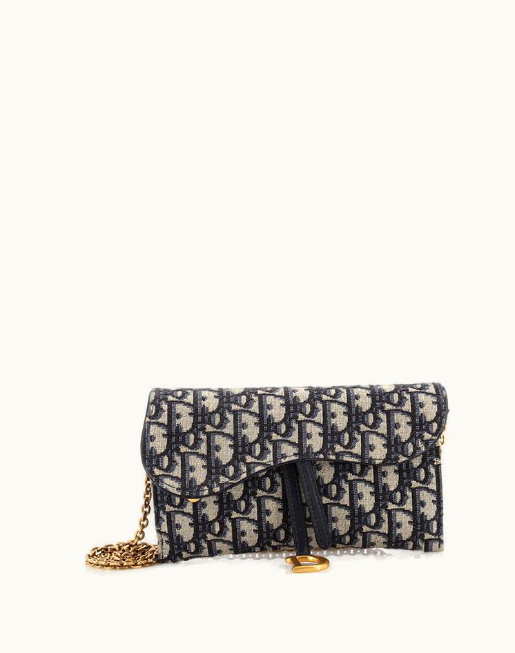 Dior Dior Saddle Chain Wallet Oblique Canvas Blue