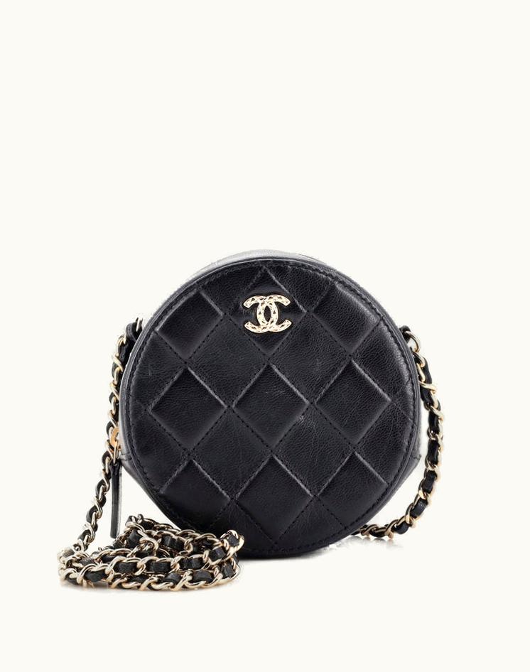 Chanel Chanel Round Clutch With Chain Debossed Quilted Leather