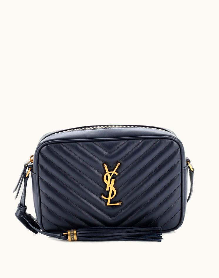 Saint Laurent Saint Laurent Lou Camera Bag Matelasse Chevron Leather Small in Blue and Aged Gold