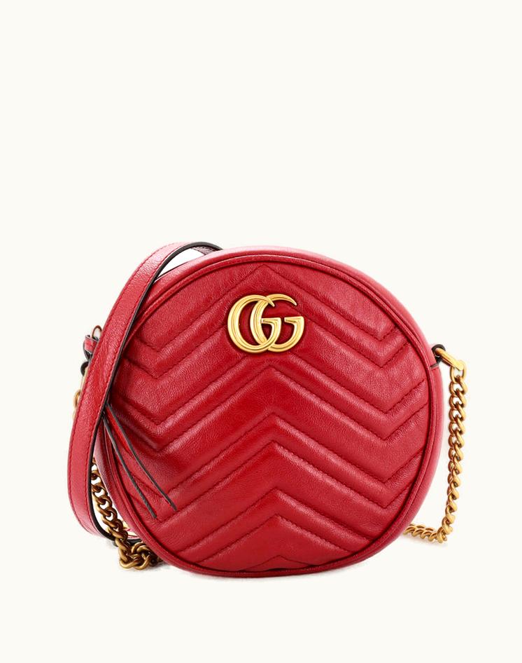 Gucci Gucci 227987/97 GG Marmont Round Shoulder Bag Matelasse Leather Mini Red