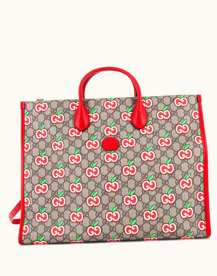 Gucci Gucci Convertible Open Tote Apple GG Coated Canvas Large Brown