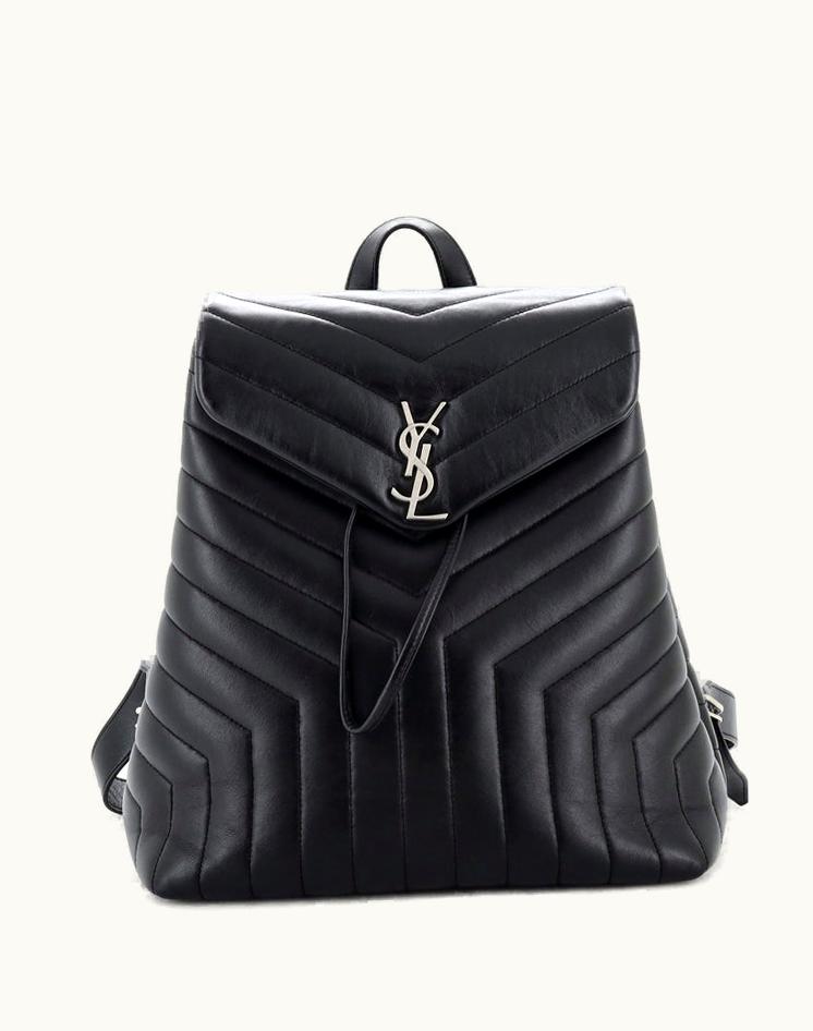 Saint Laurent Saint Laurent Loulou Backpack Matelasse Chevron Leather Medium Black Aged Silver