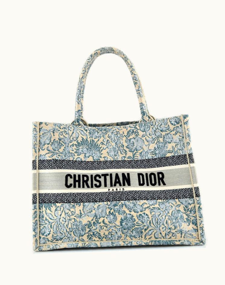 Dior Dior Book Tote Embroidered Canvas Medium Blue Gray