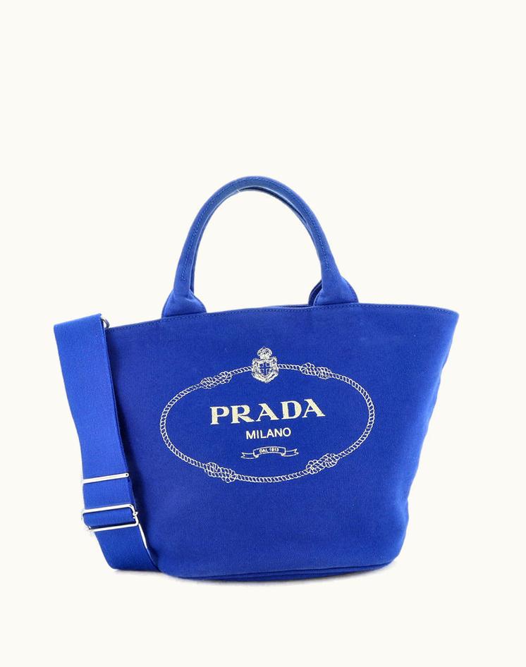 Prada Prada Canapa Convertible Shopping Tote Canvas Medium Blue Luxury Tote