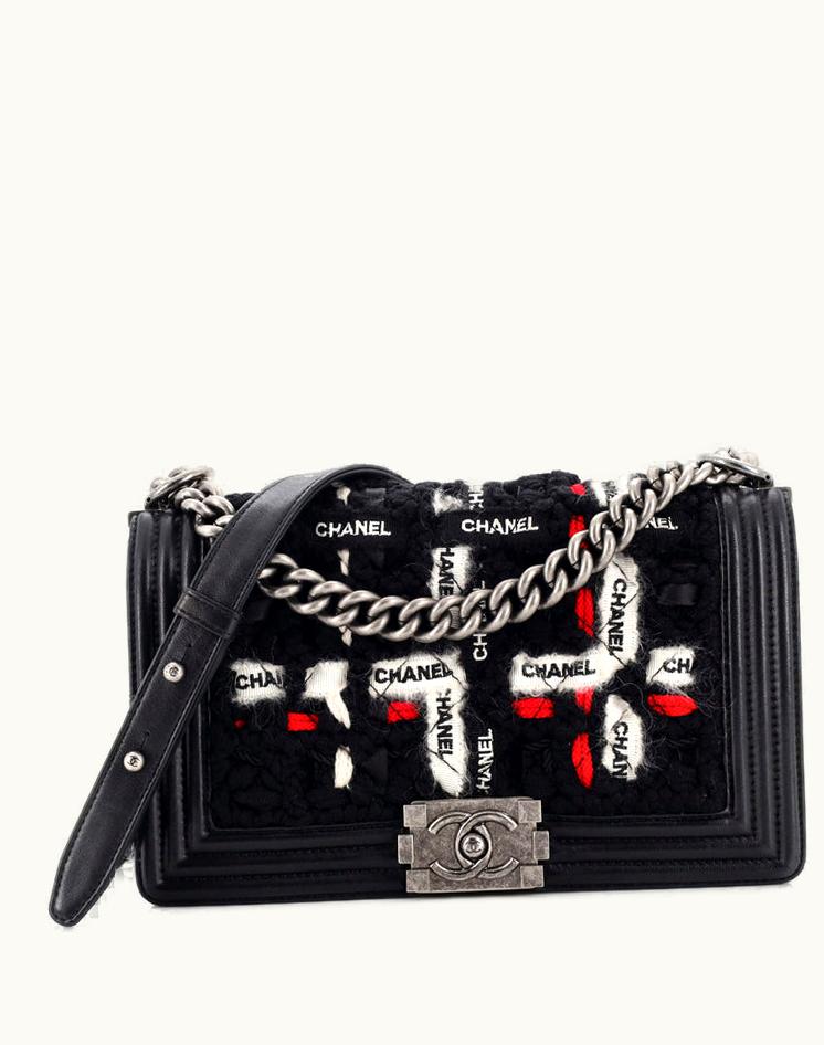 Chanel Chanel Boy Flap Bag Quilted Logo Ribbon And Tweed Old Medium