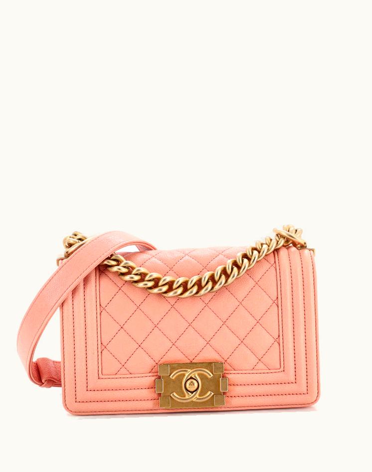Chanel Chanel Boy Flap Bag Quilted Caviar Small Pink Gold