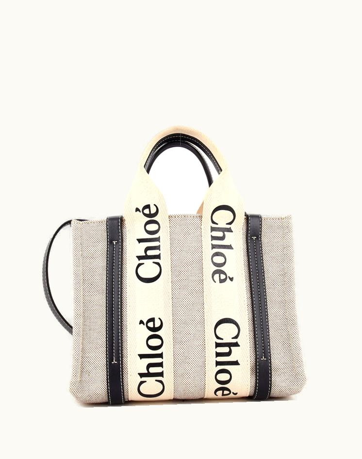 Chloe Chloe Woody Convertible Tote Canvas With Leather Small in Black