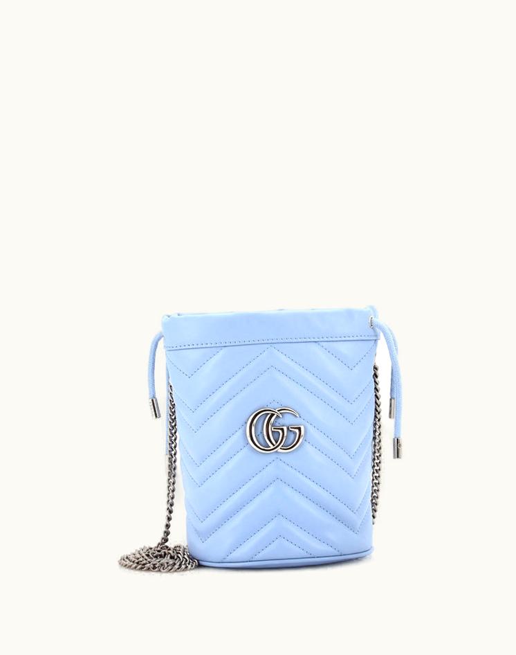Gucci Gucci GG Marmont Bucket Bag Matelasse Leather Mini Blue Silver