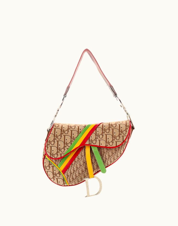 Dior Dior Vintage Rasta Saddle Bag Diorissimo Canvas Medium Luxury Handbag Brown
