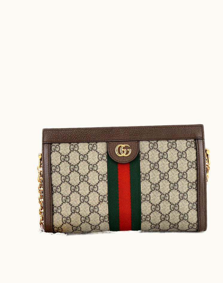Gucci Gucci Ophidia Chain Shoulder Bag GG Coated Canvas Small Brown Blue Gold