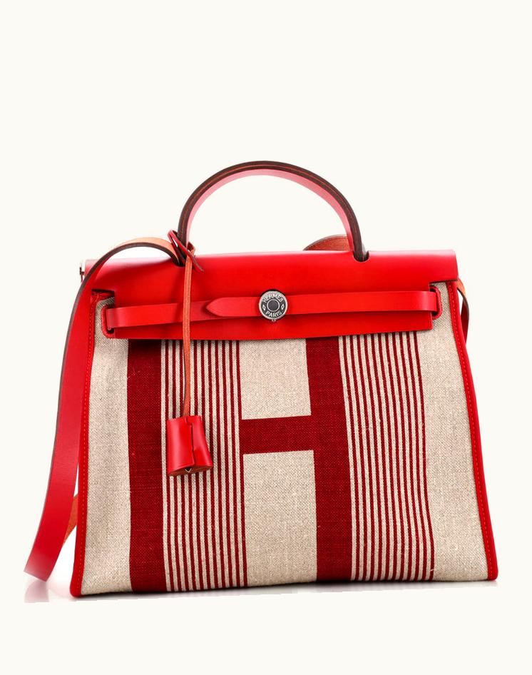 Hermès Hermès Herbag Zip H Vibration Toile And Leather 31 Professional Neutral & Red