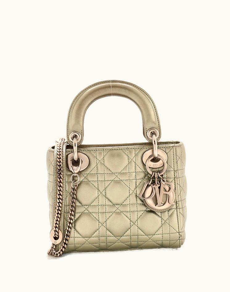 Dior Christian Dior Lady Dior Chain Bag Cannage Quilt Lambskin Mini Metallic Gray