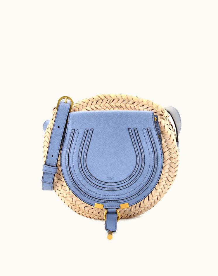 Chloe Chloe Marcie Basket Crossbody Bag Raffia And Leather Small Blue Neutral