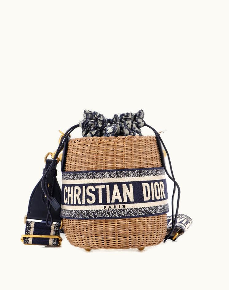 Dior Christian Dior Bucket Bag Wicker With Oblique Canvas Blue Gold