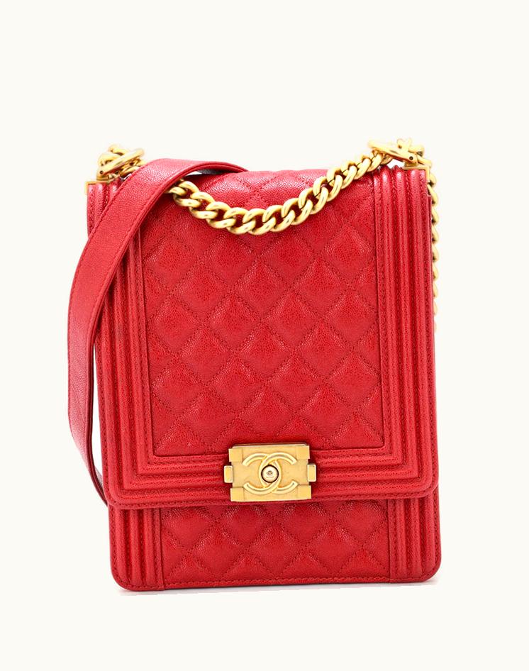 Chanel Chanel North South Boy Flap Bag Quilted Caviar Small