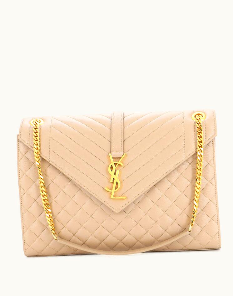 Saint Laurent Saint Laurent Classic Monogram Envelope Satchel Mixed Matelasse Leather Large in Neutral