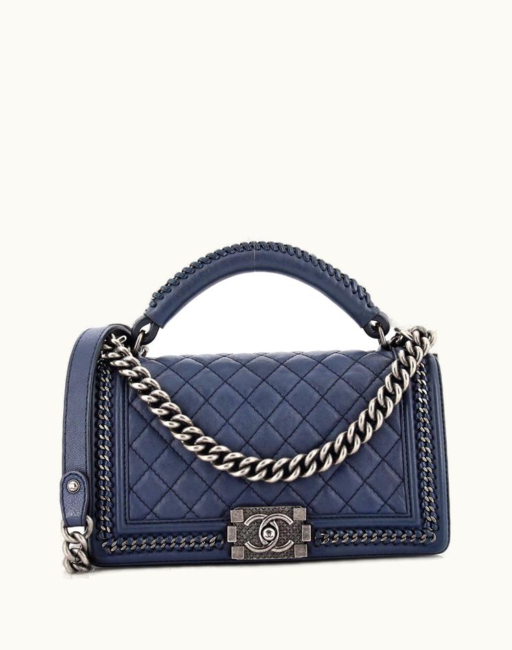 Chanel Chanel Chain Handle Boy Flap Bag Quilted Calfskin Old Medium