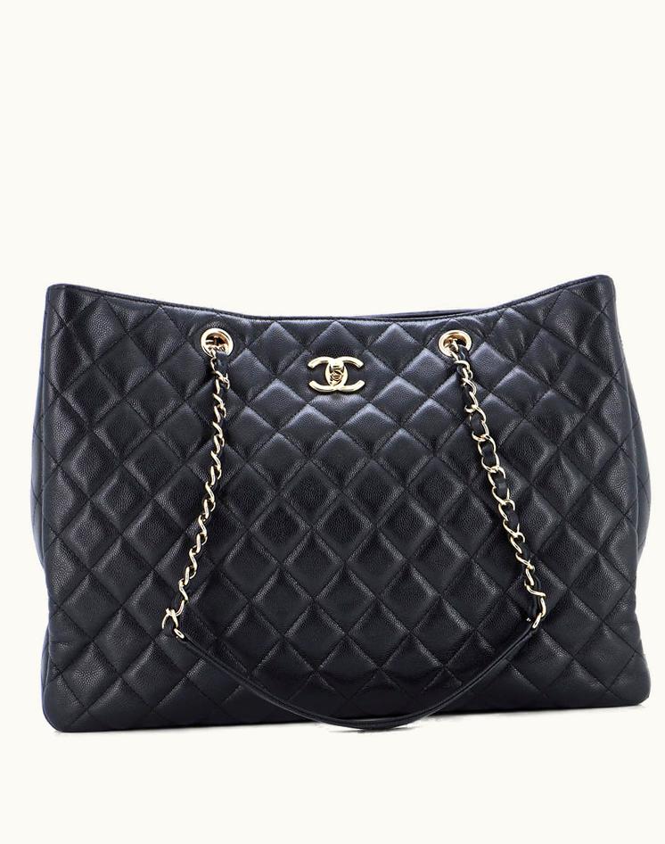 Chanel Chanel Classic CC Shopping Tote Quilted Caviar Large Black Red Gold