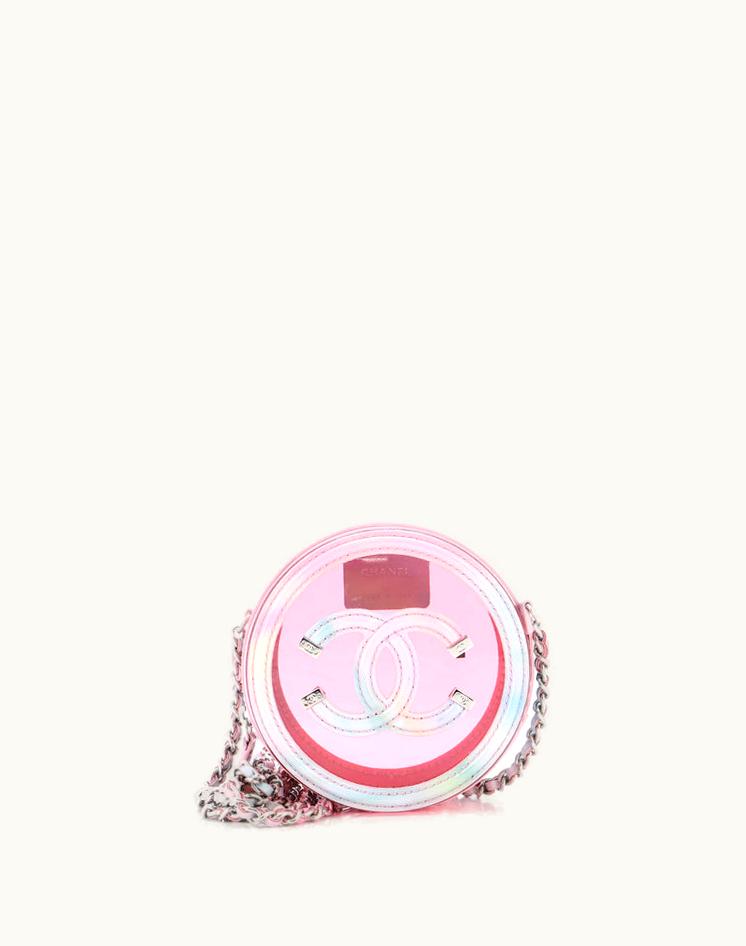 Chanel Chanel Filigree Round Clutch With Chain Pvc With Lambskin Mini Multicolor Silver