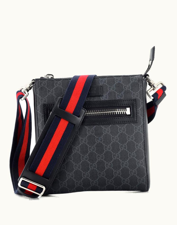 Gucci Gucci Web Strap Front Zip Messenger Bag GG Coated Canvas Small - Black