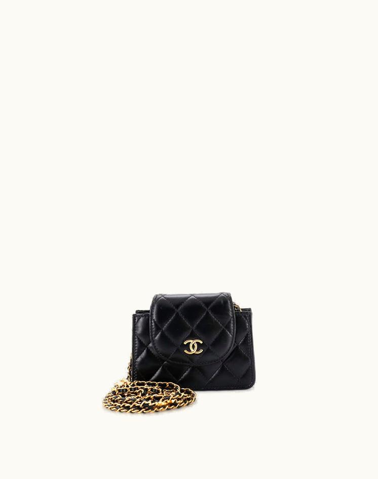 Chanel Chanel CC Accordion Round Flap Clutch With Chain Quilted Lambskin Mini