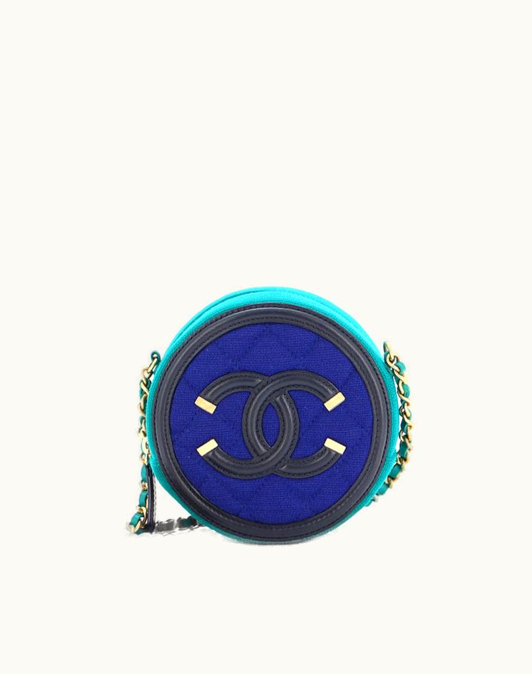 Chanel Chanel Filigree Round Clutch With Chain Quilted Jersey Mini