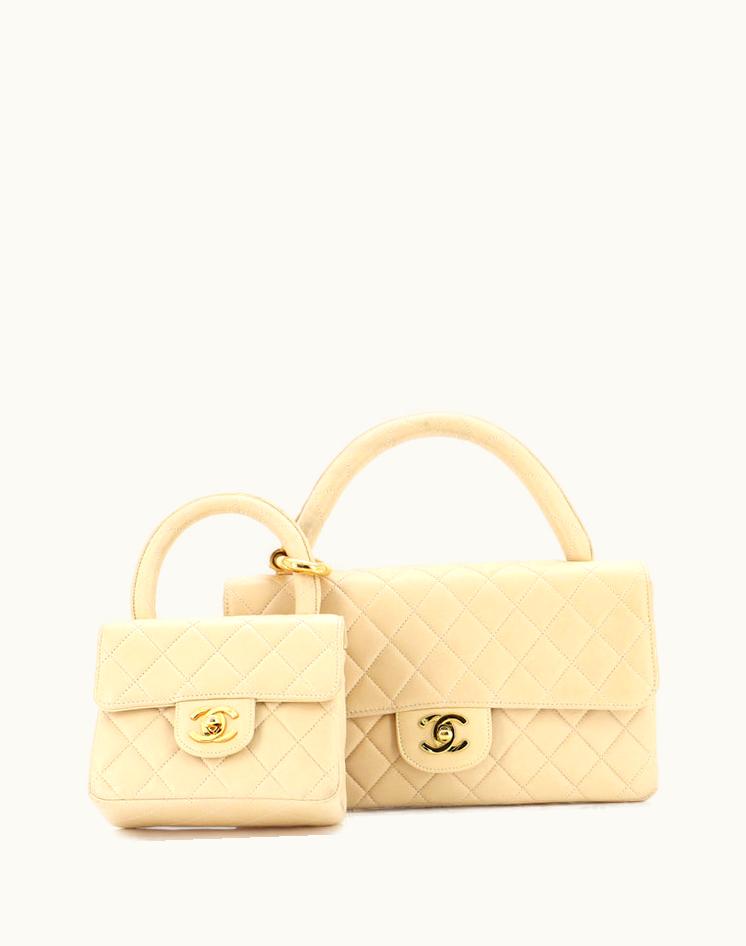 Chanel Chanel Vintage Twin Top Handle Flap Bag Quilted Lambskin Medium