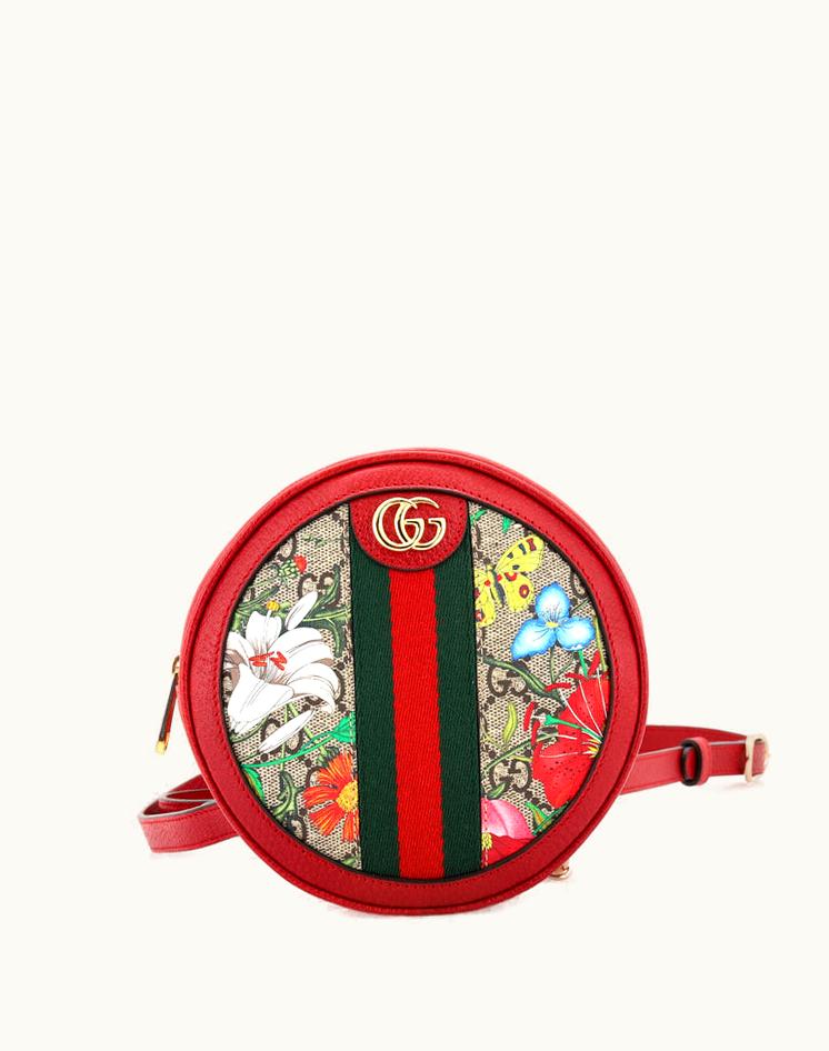 Gucci Gucci Ophidia Round Backpack Flora GG Coated Canvas Mini Brown Print Red Gold