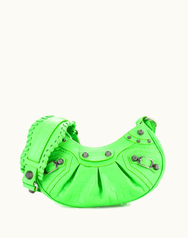 Balenciaga Balenciaga Le Cagole Giant Studs Shoulder Bag Crocodile Embossed Leather XS Green
