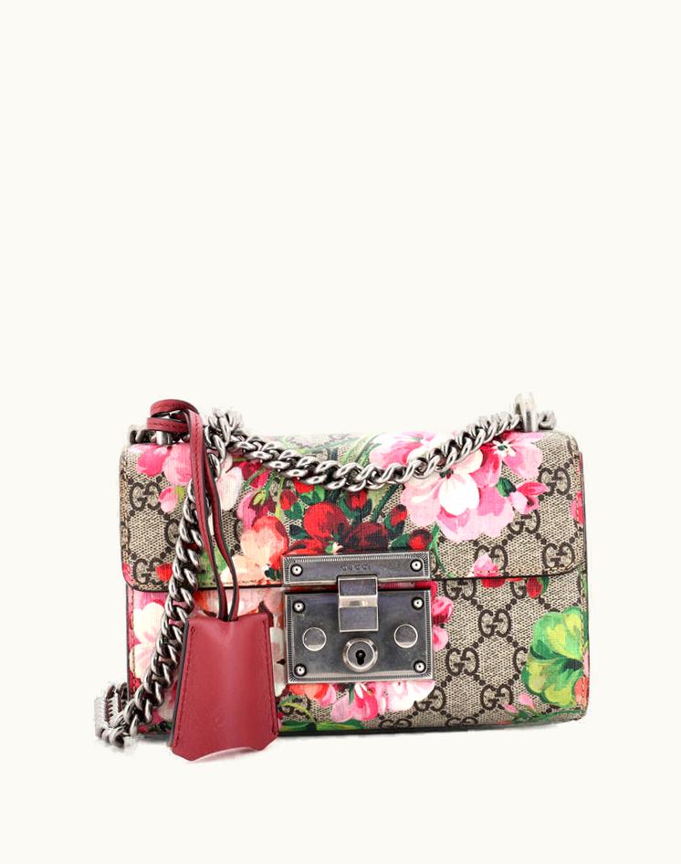 Gucci Gucci Padlock Shoulder Bag Blooms Print GG Coated Canvas Small Brown Pink