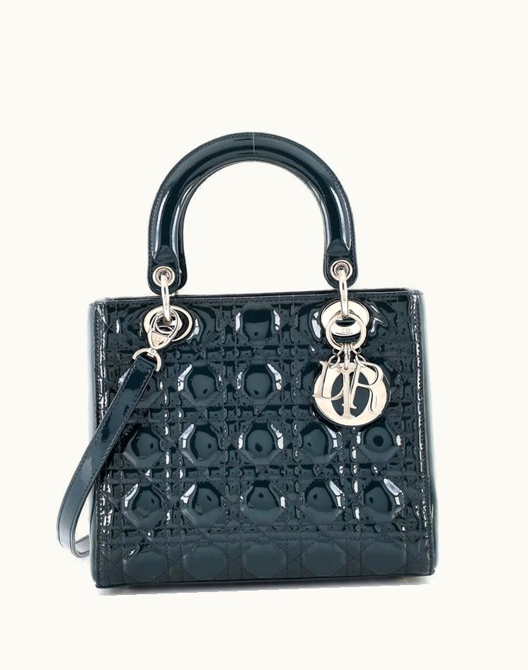 Dior Dior Lady Dior Bag Cannage Quilt Patent Medium Green Patent Leather