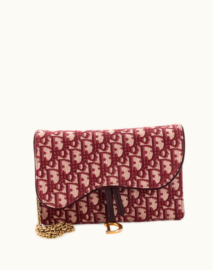 Dior Christian Dior Saddle Chain Clutch Oblique Canvas Red
