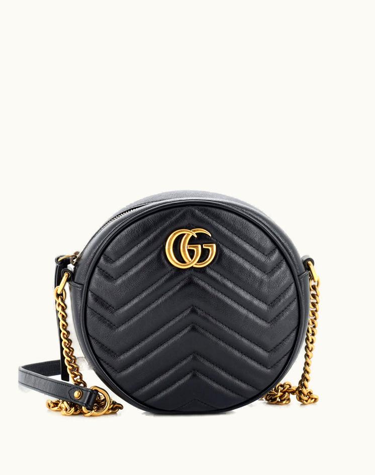 Gucci Gucci GG Marmont Round Shoulder Bag Matelasse Leather Mini Black Aged Gold
