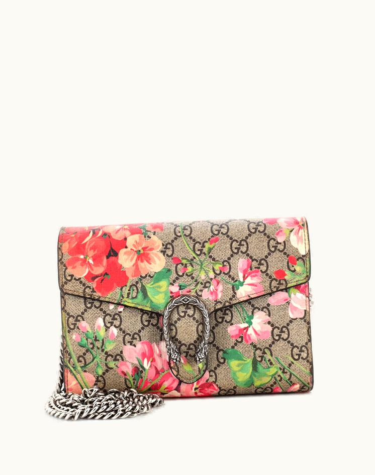 Gucci Gucci Dionysus Chain Wallet Blooms Print GG Coated Canvas Small in Brown
