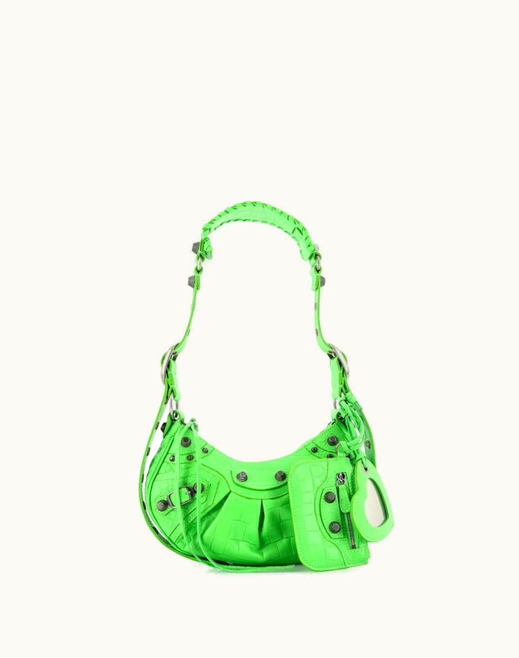 Balenciaga Balenciaga 203296/1 Le Cagole Crocodile Embossed Leather Shoulder Bag XS Green