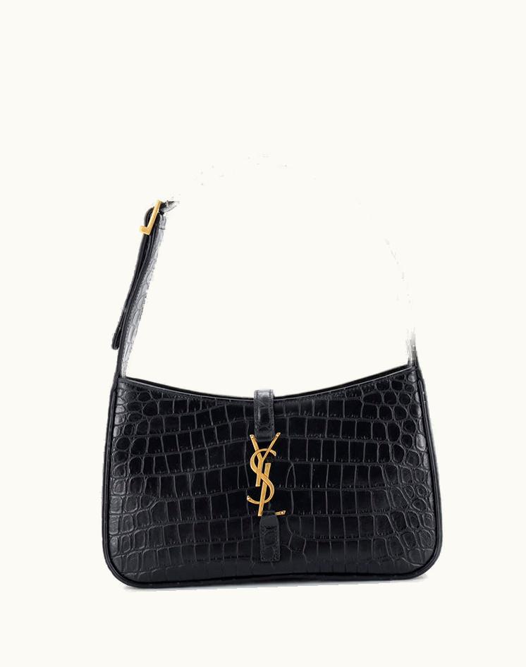 Saint Laurent Saint Laurent Le 5 A 7 Hobo Crocodile Embossed Leather Small Black Aged Gold