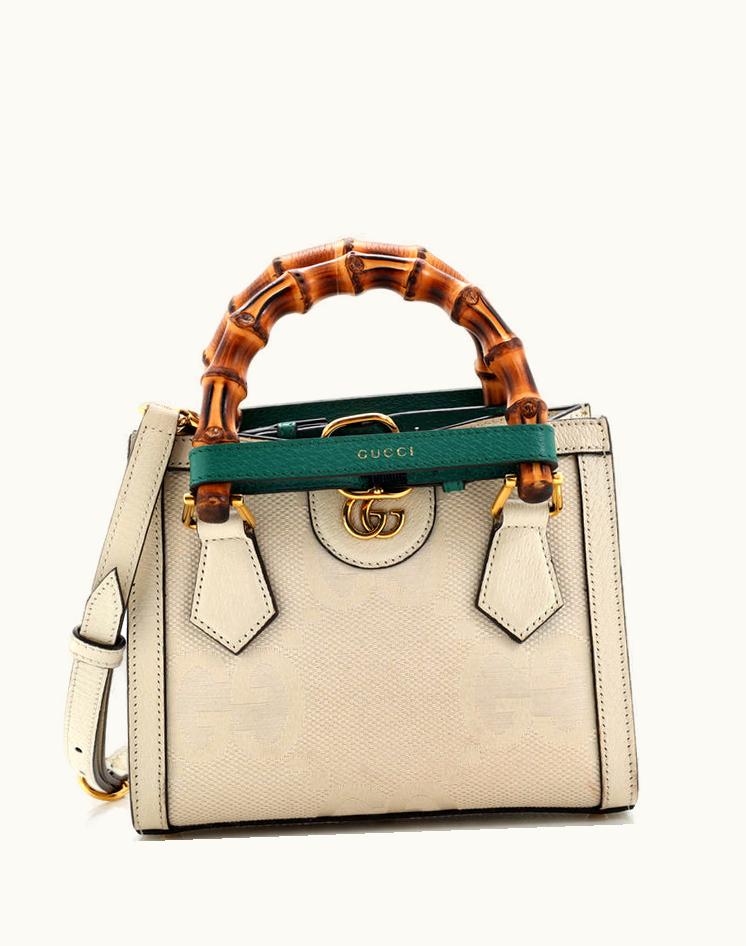 Gucci Gucci Diana NM Bamboo Handle Tote Jumbo GG Canvas Mini Plain Canvas Leather Neutral Gold