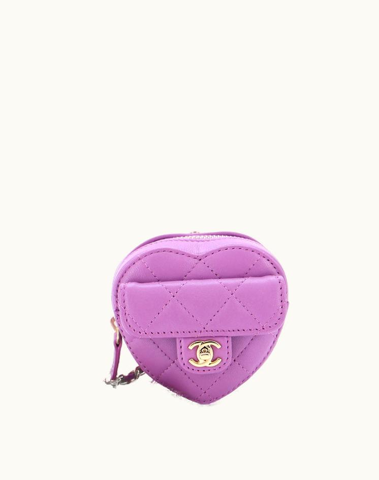 Chanel Chanel CC In Love Heart Chain Necklace Zip Coin Purse Quilted Lambskin