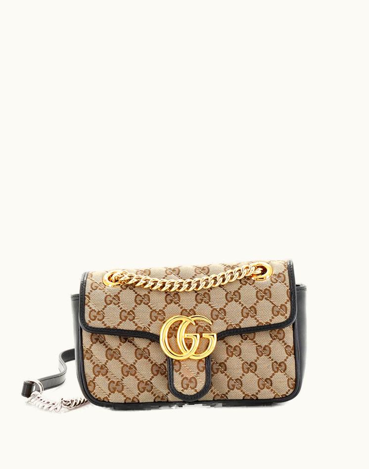 Gucci Gucci GG Marmont Flap Bag Diagonal Quilted GG Canvas Mini