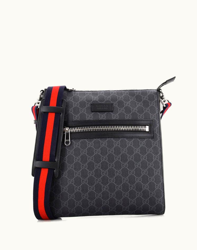 Gucci Gucci GG Coated Canvas Web Strap Front Zip Messenger Bag Medium Black
