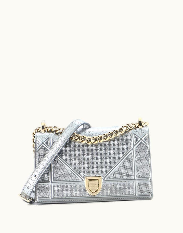 Dior Christian Dior Diorama Flap Bag Cannage Embossed Calfskin Small Patent Leather Metallic Gold