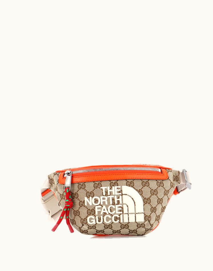 Gucci Gucci X The North Face Zip Belt Bag GG Canvas With Leather Brown Aged Silver
