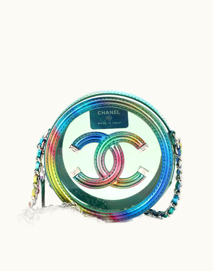 Chanel Chanel Filigree Round Clutch With Chain PVC With Lambskin Mini Multicolor Silver