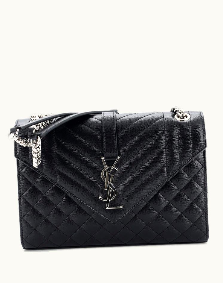 Saint Laurent Saint Laurent Classic Monogram Envelope Satchel Mixed Matelasse Leather Medium in Black Silver
