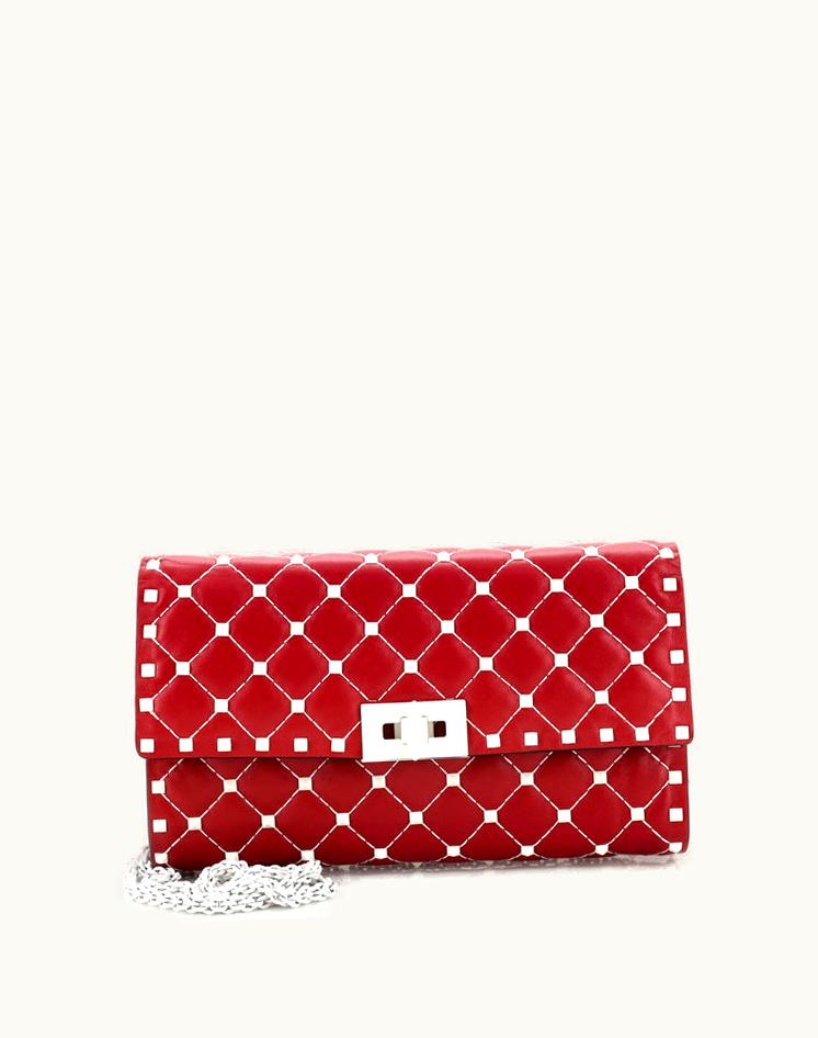 Valentino Valentino Free Rockstud Spike Wallet On Chain Quilted Leather Small
